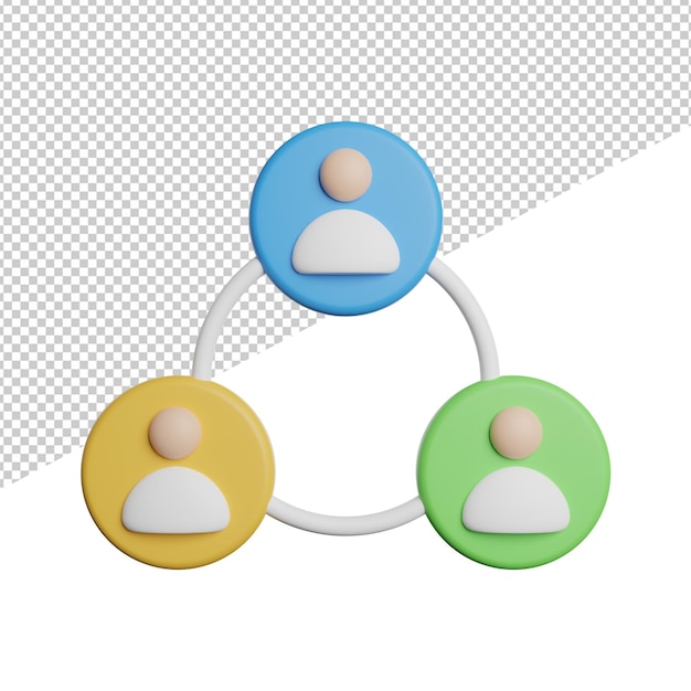 Illustration d'icône de rendu 3d vue de face de gestion du travail d'équipe sur fond transparent