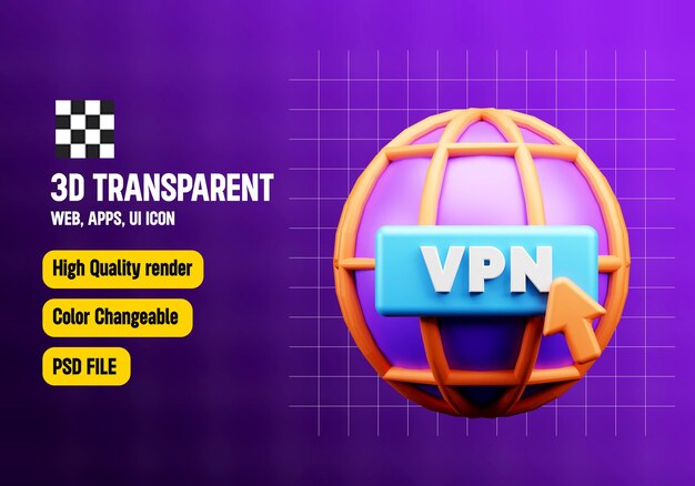 Illustration d'icône VPN 3D ou d'applications web profondes et d'illustration web 3D