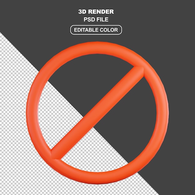 PSD illustration de l'interdiction rouge avec rendu 3d