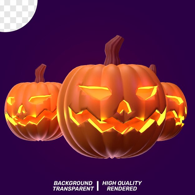 Illustration isolée PSD 3D Halloween Triple citrouille