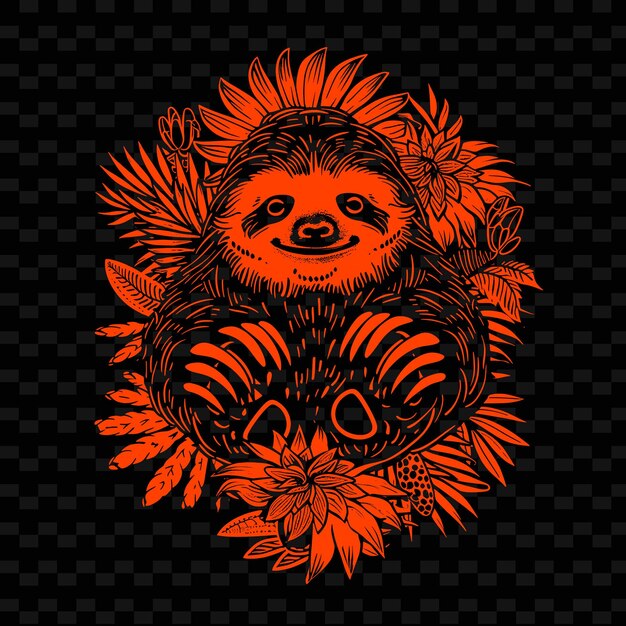 PSD une illustration jaune et orange d'un ours mignon avec une fleur au centre