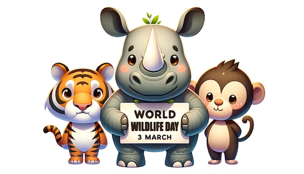 PSD illustration de la journée mondiale de la faune dans le style de dessin animé