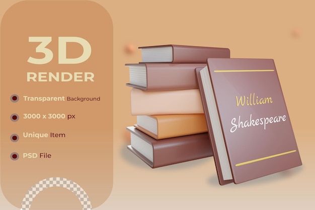 PSD illustration de livre de shakespeare 3d avec fond transparent