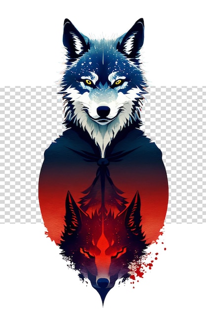 PSD illustration d'un loup dans une capuche avec une tête de loup