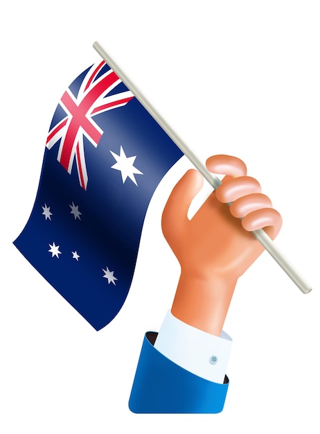 PSD illustration d'une main agitant le drapeau australien jour de l'indépendance australienne 26 janvier