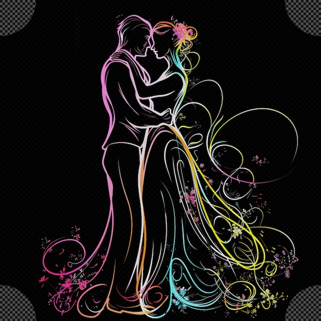 PSD l'illustration de la mariée et du marié, le désherbage, la conception de la carte d'invitation, l'effet de griffon.