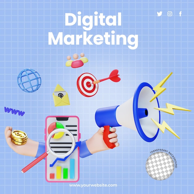 PSD illustration de marketing numérique de rendu 3d