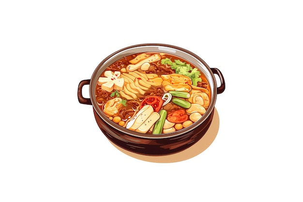 PSD illustration d'une marmite sukiyaki avec des légumes bouillants