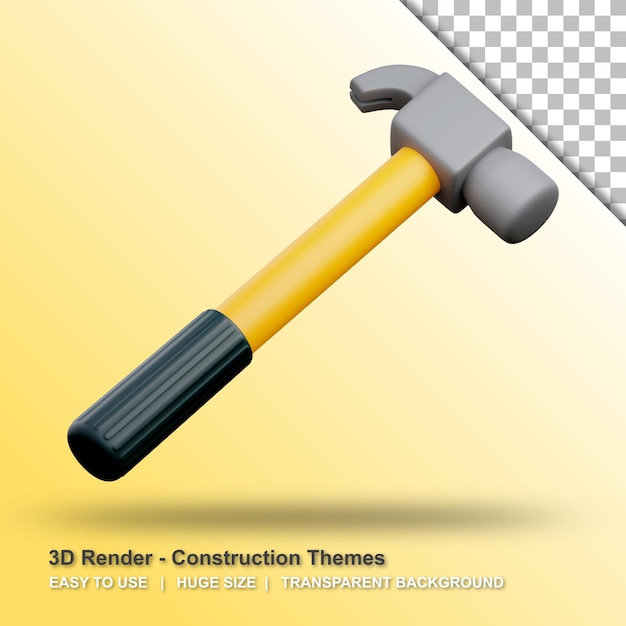 PSD illustration de marteau 3d avec fond transparent