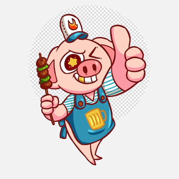 PSD illustration de mascotte de chef cochon mignon