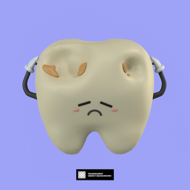 PSD illustration de mascotte de personnage de dessin animé de dent mignonne 3d