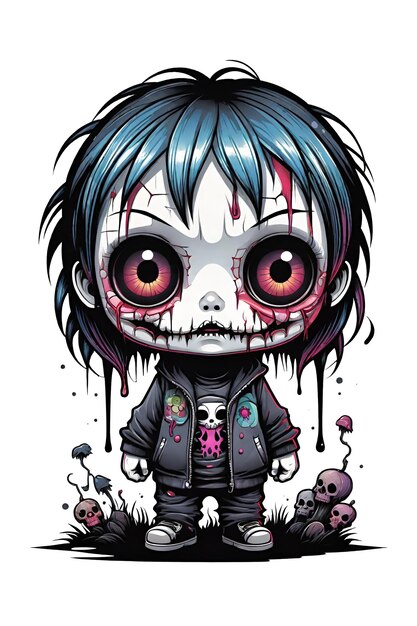 PSD illustration d'une mignonne personnage de dessin animé zombie sur fond blanc