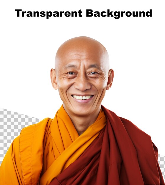 PSD une illustration d'un moine bouddhiste souriant sur un fond transparent