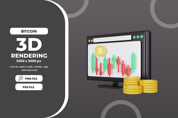 PSD illustration de moniteur graphique bitcoin rendu 3d psd premium