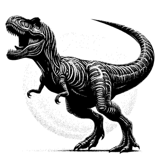 PSD illustration en noir et blanc d'un dinosaure trex