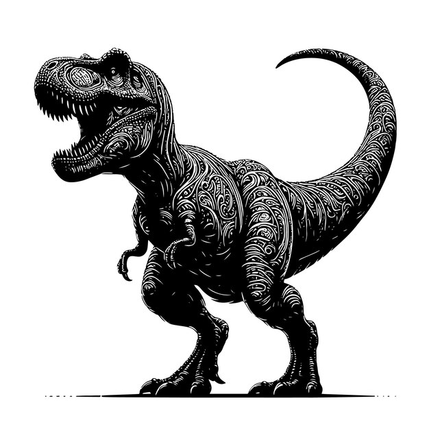 PSD illustration en noir et blanc d'un dinosaure trex