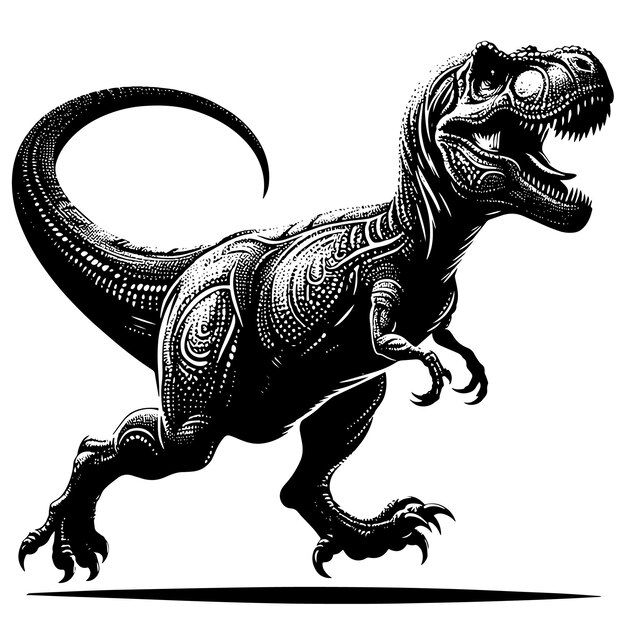 PSD illustration en noir et blanc d'un dinosaure trex