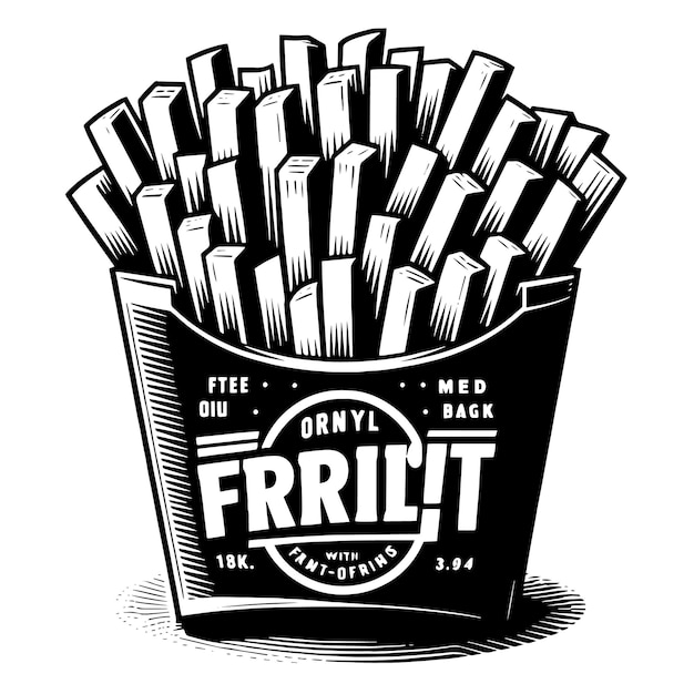 PSD illustration en noir et blanc des frites