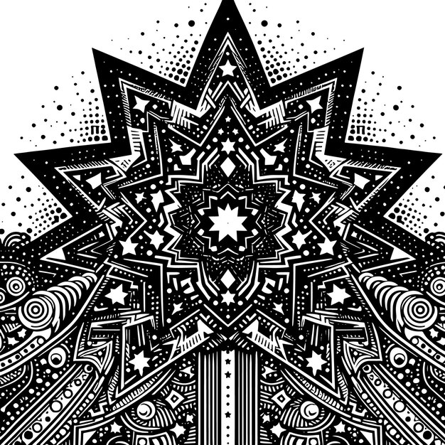 PSD illustration en noir et blanc d'un motif avec des symboles d'étoiles abstraits