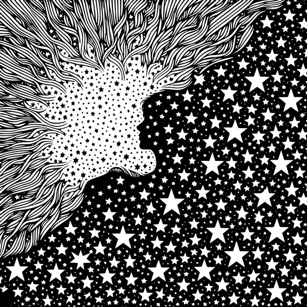 PSD illustration en noir et blanc d'un motif avec des symboles d'étoiles abstraits