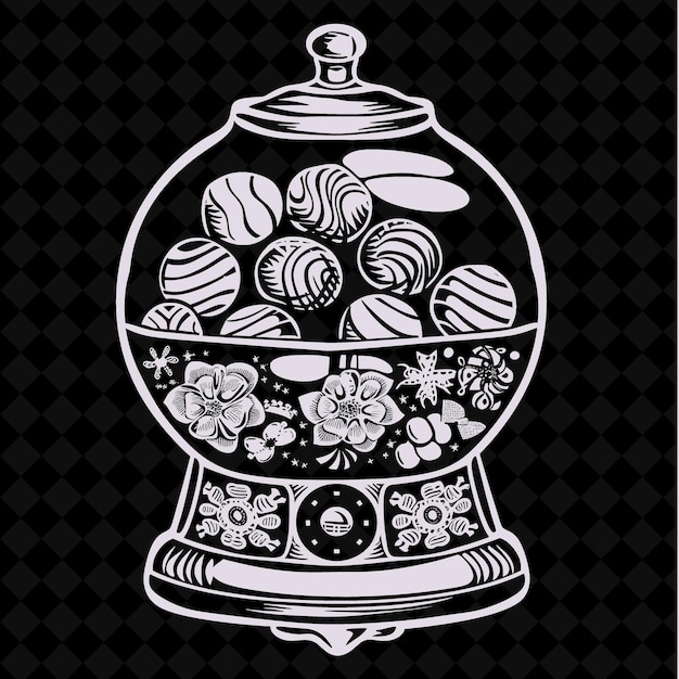 PSD une illustration en noir et blanc d'un pot en verre avec des chocolats et des chocolates