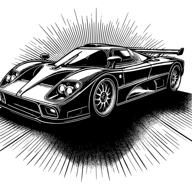 PSD illustration en noir et blanc d'une voiture de sport hypercar