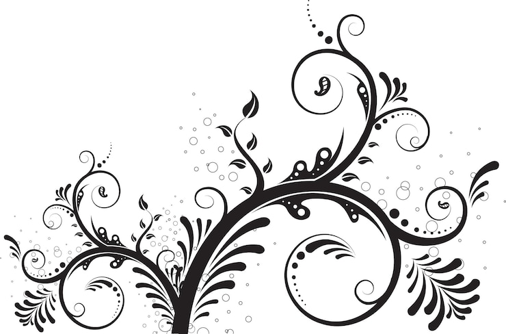 PSD illustration noire d'une plante à tige incurvée
