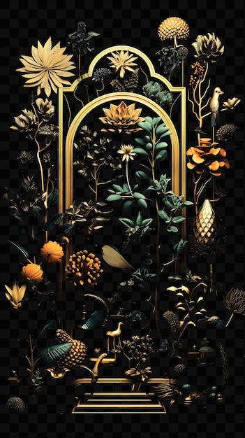 PSD une illustration numérique d'une porte avec une fleur dedans