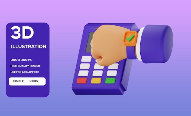 Illustration de l'objet 3D du succès du paiement de la montre intelligente PSD