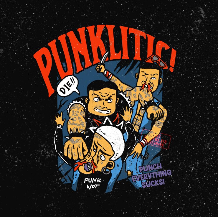 PSD illustration of a fight between the punks