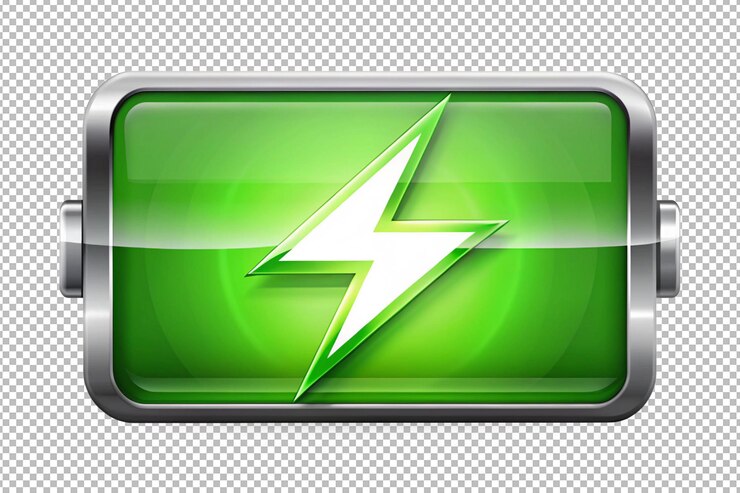 Illustration of a green battery icon with vibrant energy levels