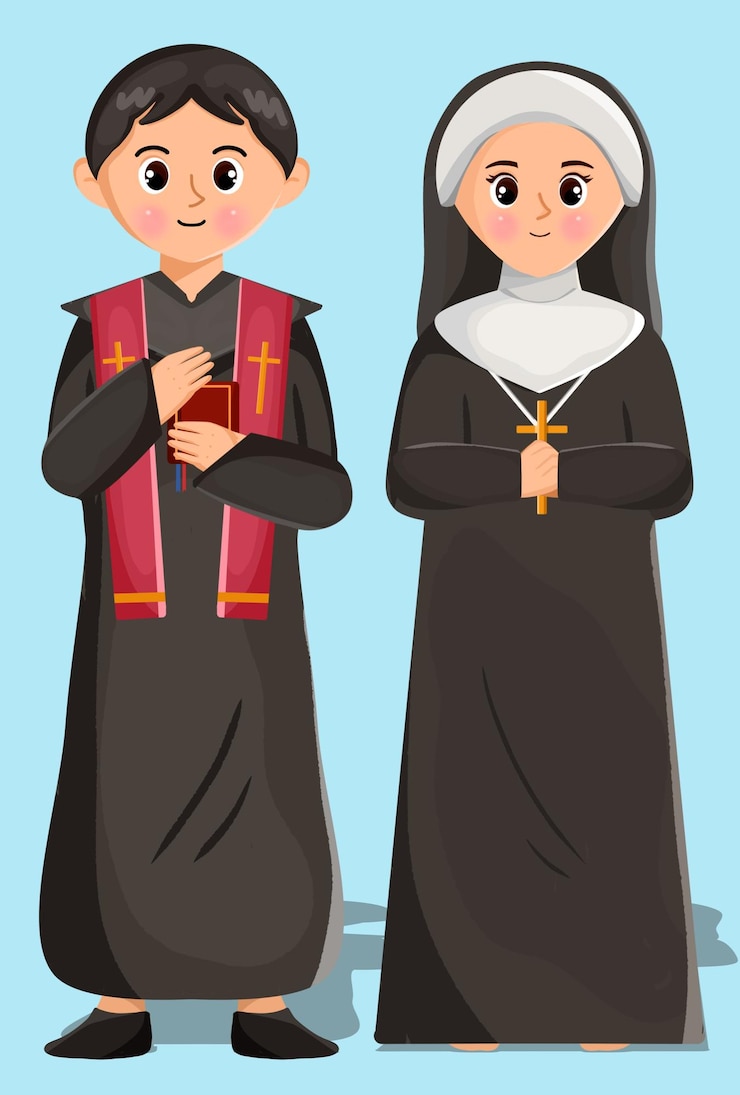 PSD illustration of a pair of christian religious figures a priest and a nun in religious attire