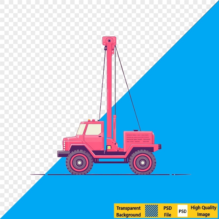 PSD illustration of a red drilling rig truck for construction and industrial use