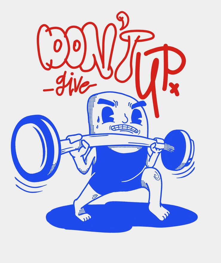 PSD illustration of a strength lifting man never giving up