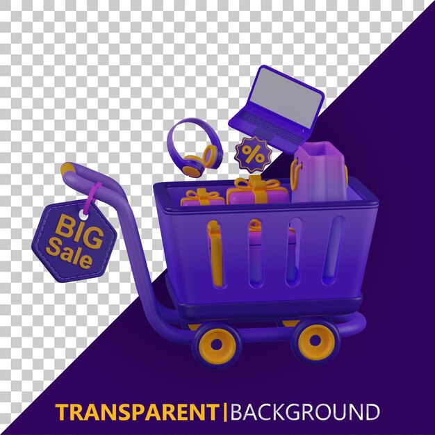 PSD illustration de l'offre de panier de vente en gros du rendu psd 3d