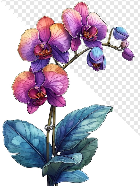 Illustration D'orchidées Aux Contours Noirs épais Et Aux Couleurs Vives