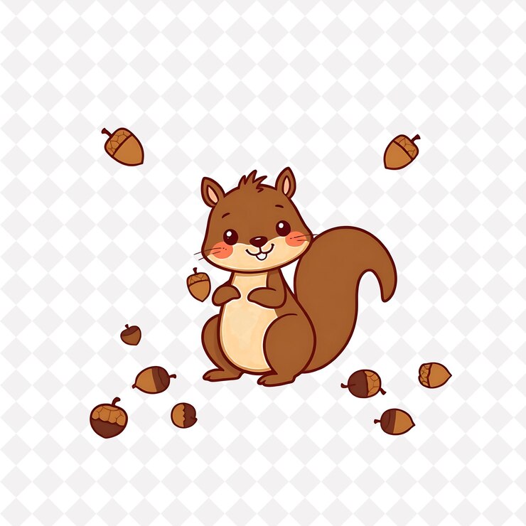 PSD illustration peppy squirrel with acorn shapes randomly placed playful brown and beige cute color