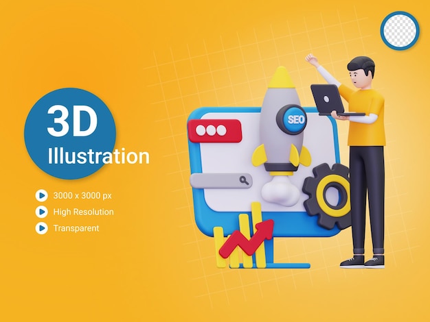 PSD illustration des performances de référencement 3d