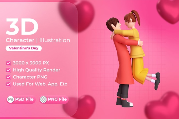 PSD illustration de personnage 3d de couples saint valentin