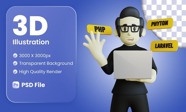 Illustration de personnage 3D du développeur back-end