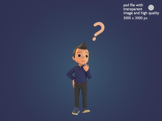 Illustration de personnage 3d homme confus avec point d'interrogation