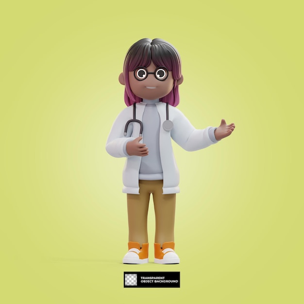 PSD illustration de personnage 3d mignon femme médecin isolée