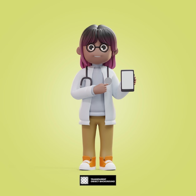 PSD illustration de personnage 3d mignon femme médecin isolée