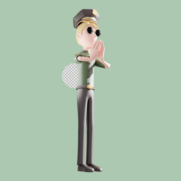 Illustration De Personnage De L'armée Nationale 3d Debout Et Levant Les Mains Respectueusement