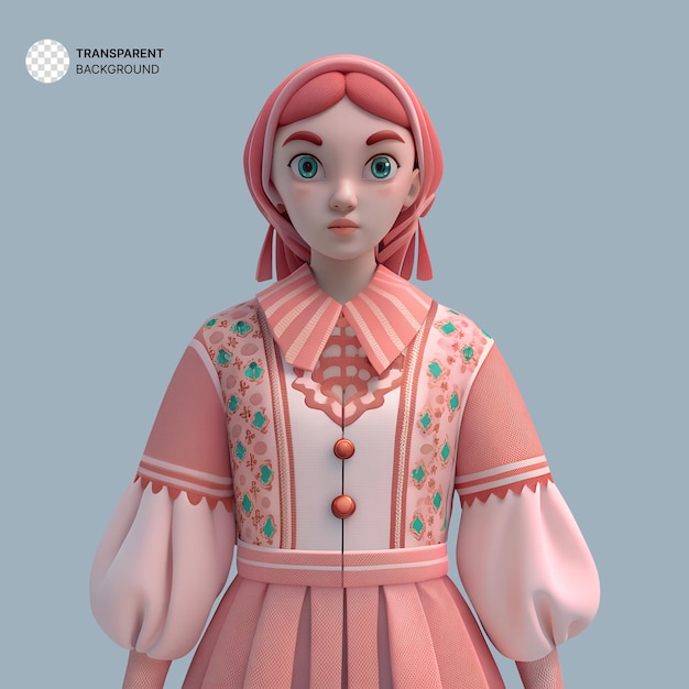 PSD illustration de personnage d'avatar 3d d'une femme en tenue nationale