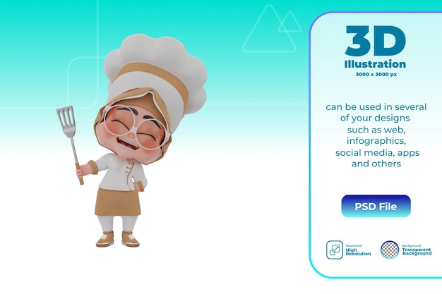 Illustration De Personnage De Chef Mignon 3d