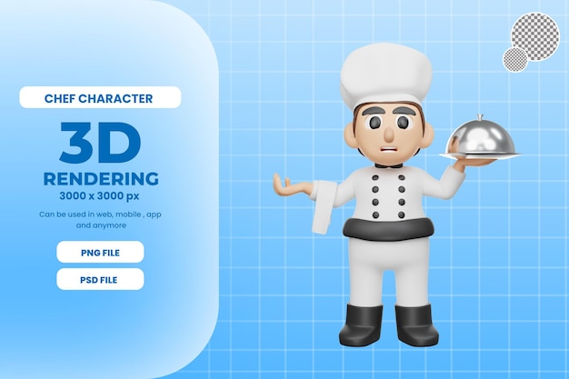 Illustration De Personnage De Chef De Rendu 3d Avec Psd Premium De Nourriture Servie