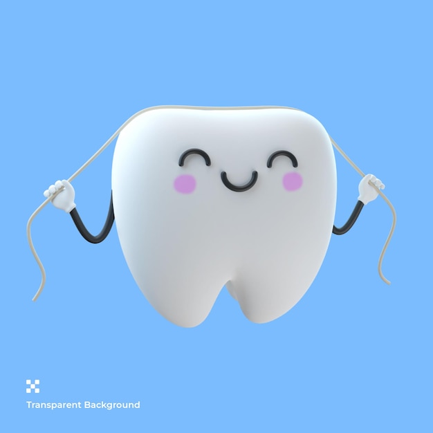 Illustration de personnage de dessin animé de dent mignonne 3d