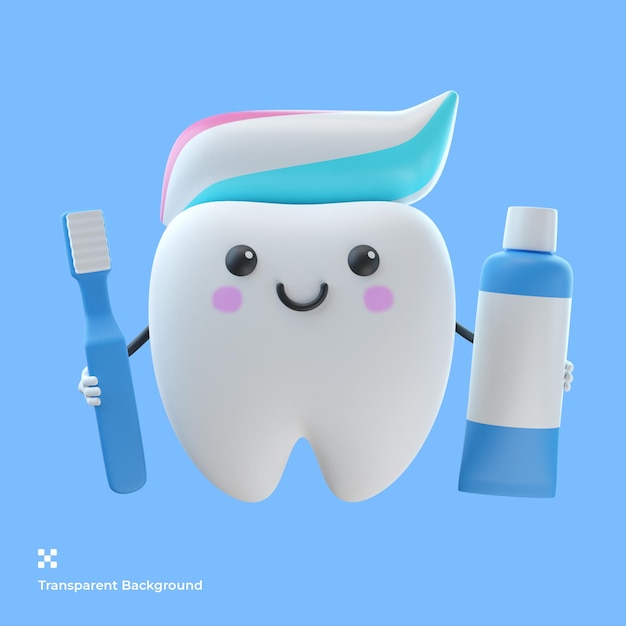 Illustration de personnage de dessin animé de dent mignonne 3d