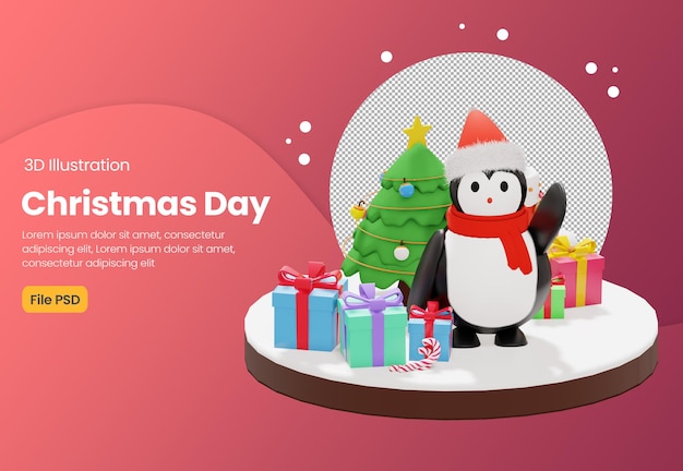 Illustration De Pingouin 3d Avec Le Thème Du Jour De Noël